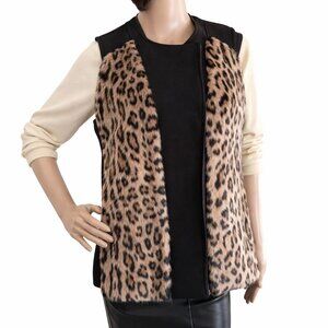 Chicos Vest Size 0 Black Leopard Faux Fur Sleeveless Layered Statement Top Layer
